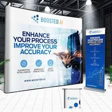 Create a trade show backdrop and banner for an ai company specializing in finance | Signage contest | 99designs Tradeshow Backdrop, Tradeshow Booth Backdrop, Banner Design Ideas, Rollup Design, Standing Banner Design, Company Banner, Tradeshow Banner Design, Corporate Banner, Conference Banners