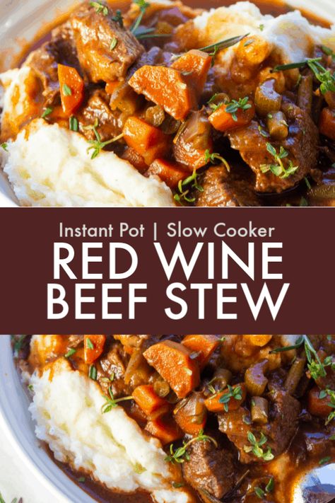 Beef Stew Wine, Wine Beef Stew, Red Wine Beef Stew, Red Wine Beef, Slow Cooker Recipes Beef Stew, Red Wine Recipe, Crockpot Recipes Beef Stew, Hp Sauce, Whipped Potatoes