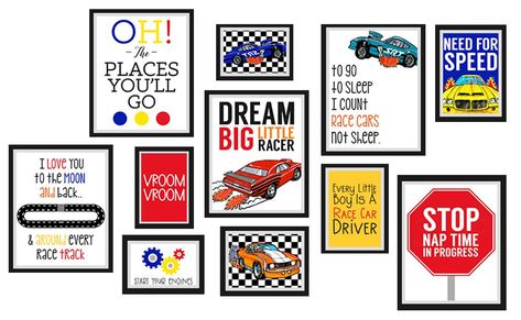 PRICES MAY VARY. 🏁 RACE TOWARDS ADVENTURE: Transform your child's room into a vibrant race track with our exciting Dream Big Little Racer Art Print Set from Silly Goose Gifts. This set of six art prints features bright and colorful race cars, perfect for igniting your child's imagination and fueling their dreams of speed and adventure. 🖼️ PERFECT SIZE: Multiple sizes in this exquisite set measures (5pc) 8x10 - (3pc) 5x7 - (3pc) 4x6, ideal for standard picture frames, but please note that frame Hot Wheels Nursery, Car Toddler Room, Bedroom Decor For Boys, Posters For Boys Room, Car Bedroom Decor, Race Car Bedroom, Boy Car Room, Car Themed Rooms, Cars Bedroom Decor