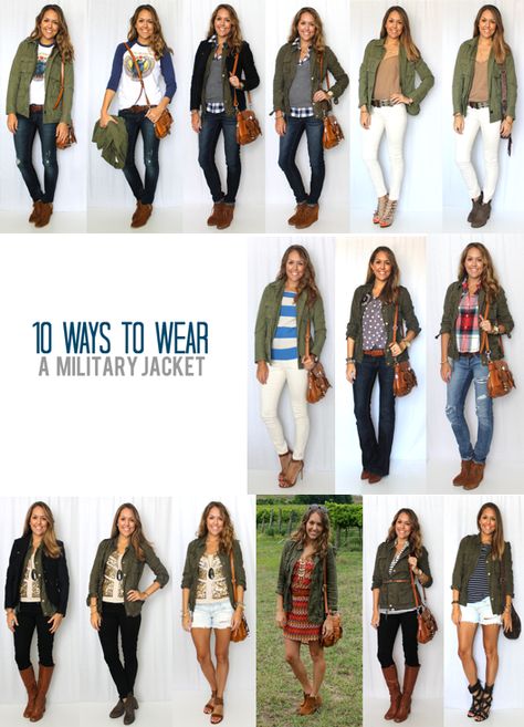 Clothes Casual Outift for • teens • movies • girls • women •. summer • fall • spring • winter • outfit ideas • dates • school • parties Polyvore :) Catalina Christiano Army Green Jacket Outfit, Military Jacket Outfits, Green Jacket Outfit, 10 Ways To Wear, Military Jackets, Army Jacket, Jacket Outfit, Cold Weather Outfits, Brunch Outfit