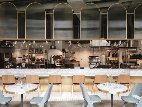 The Y Restaurant in Moscow Channels Retro and Contemporary, Global and Local - Metropolis South Italy, Architecture Restaurant, Design Café, Custom Chair, White Marble Countertops, Private Dining Room, Private Dining, Hotel Design, Open Kitchen