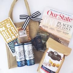 Southern Oak Gift Co. / Brides Magazine / Wedding Welcome Gifts Beer Map, North Carolina Gifts, Welcome Baskets, Wedding Welcome Gifts, City Bride, Lemon Lemonade, Wedding Day Gifts, Wedding Welcome Bags, North Carolina Wedding