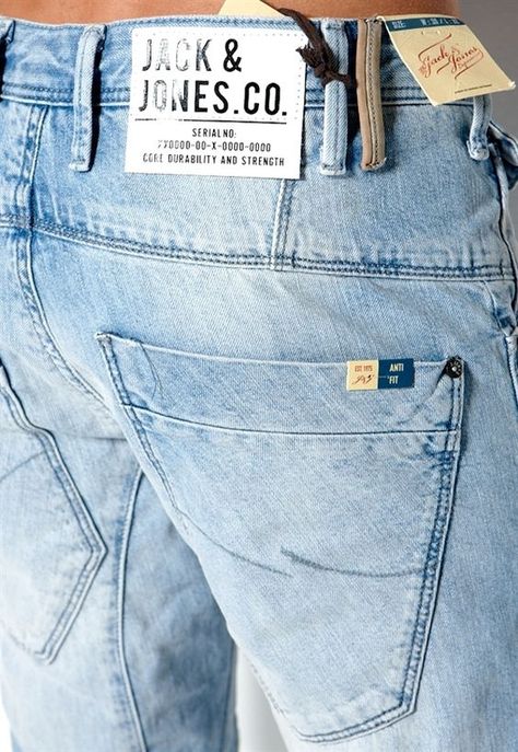 Denim Jeans Ideas, Mens Designer Jeans, Jack And Jones, Mens Designer Shirts, Moda Jeans, Denim Wear, Denim Pocket, Leather Label, Patched Jeans