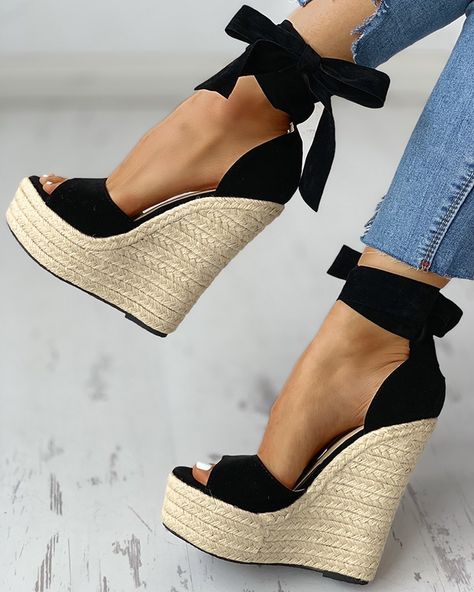 Couture Dior, Hak Tinggi, Wrap Shoes, Platform Espadrille Sandals, High Heel Wedges, Ankle Strap Wedges, Womens Sandals Wedges, Combat Boot, Shoes Heels Wedges