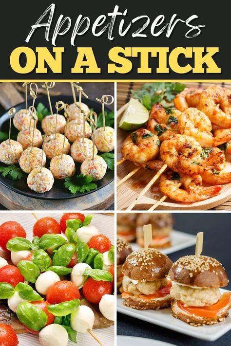 You'll be the hit of the party with these fun appetizers on a stick! From antipasto to mini-cheese balls to pizza, guests will get a kick out of these awesome bites. Appetizers On A Stick, Mini Food Appetizers, Bridal Brunch Food, Antipasto Kabobs, Fun Appetizers, Toothpick Appetizers, Savory Pastries, Recipes With Ingredients, New Years Appetizers