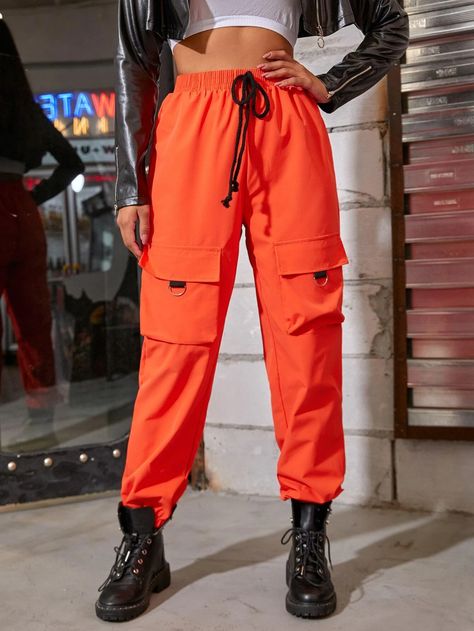 Neon Orange Drawstring Waist Pants | SHEIN USA Neon Orange Outfit, Orange Pants Outfit, Orange Clothes, Earth Clothes, Drawstring Waist Pants, Orange Pants, Orange Outfit, Out Of My Mind, Women Pants