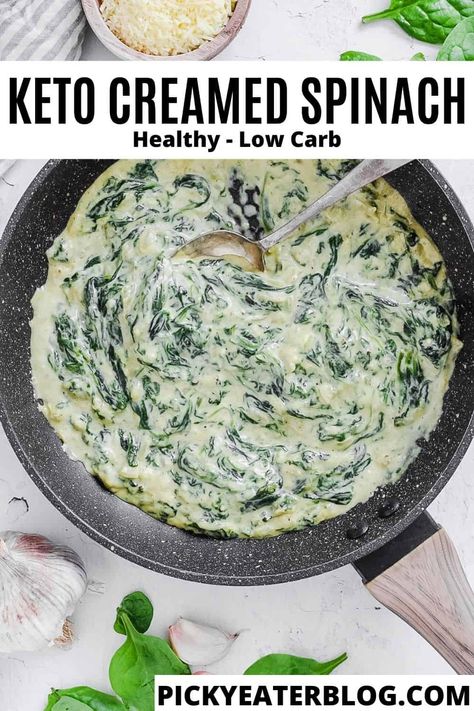 Creamed Spinach Recipe Healthy, Healthy Creamed Spinach, Spinach Cream Sauce, Keto Creamed Spinach, Garlic Cream Cheese, Spinach Side Dish, Creamed Spinach Recipe, Keto Cream, Low Carb Sides