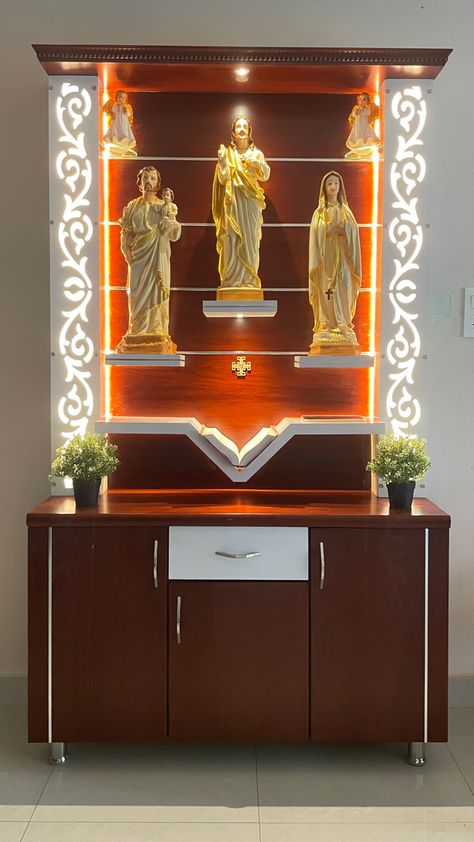 Catholic Alters For Home, Prayer Unit Design Christian, Alter Christian, Christian Altar Ideas For Home, Prayer Area Ideas Home Christian, Simple Tv Unit Design, Christian Room Decor, Altar Catholic, Temple Room