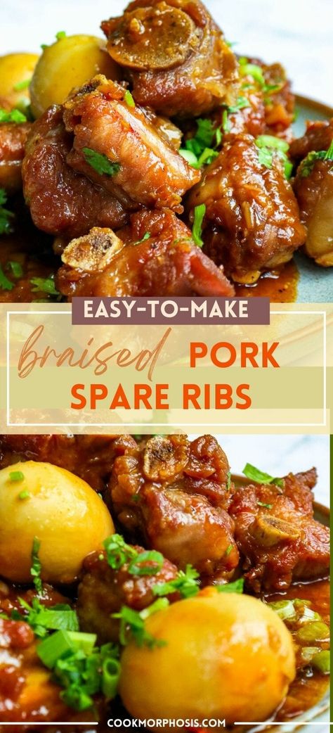 Braised pork spare ribs (Suon ram man) Pork Rib Recipes Asian, Pork Spare Ribs Chinese Style, Pork Short Rib Recipes, Pork Ribs Recipe Asian, Small Pork Ribs Recipe, Braised Pork Short Ribs, Asian Pork Short Ribs Recipe, Stewed Ribs Recipe, Sweet And Spicy Pork Ribs