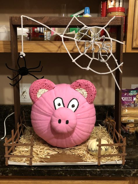 Pumpkin contest Charlotte’s Web 🕸🕷 Charlottes Web Pumpkin Ideas, Charlotte Web Pumpkin, Charlotte’s Web Pumpkin, Charlottes Web Pumpkin Painting, Charlotte Web, Book Pumpkins, Holiday Crafts Halloween, Church Trunk, Book Character Pumpkins