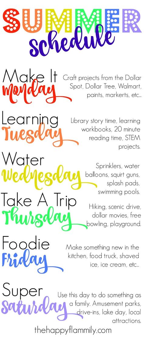 Weekly Summer Schedule, Summer Schedule For Kids, Kids Summer Schedule, Zelt Camping, Summer Calendar, Toddler Schedule, Week Schedule, Summer Schedule, Summer Fun For Kids