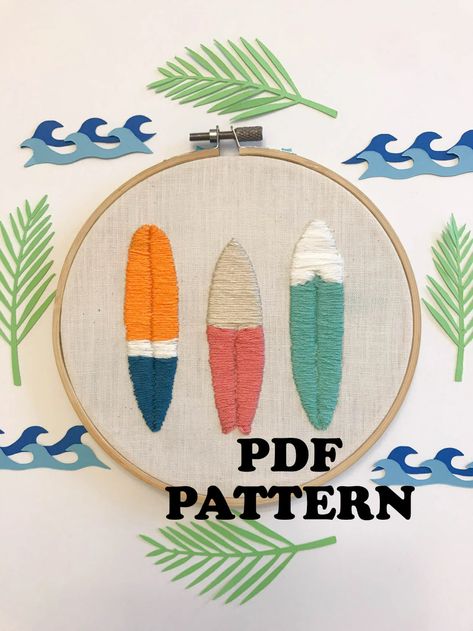 Surf Boards Embroidery Pattern PDF Digital Download Hoop Art | Etsy Fall Embroidery Patterns, Tropical Homes, Free Embroidery Patterns, Textiles Projects, Surf Boards, T-shirt Broderie, Stitch Clothes, Embroidery Tshirt, Types Of Stitches