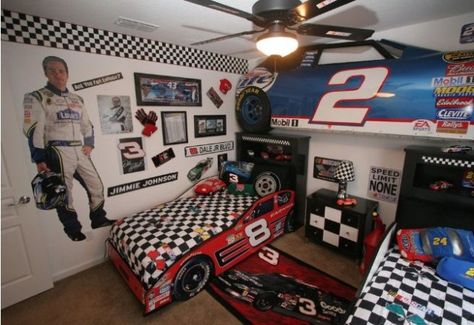 cool nascar rooms - Google Search Car Themed Bedroom, Nascar Room, Race Car Bedroom, Cars Bedroom Decor, Car Themed Rooms, Car Themed Bedrooms, Cool Kids Bedrooms, Cars Room, Car Bedroom