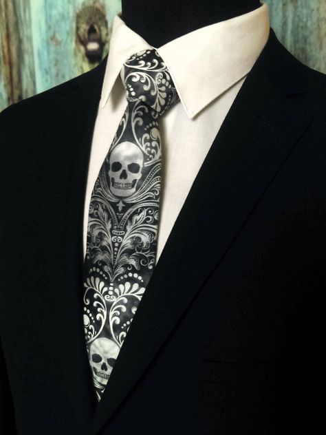 Skull Tie, White Ties, Halloween Themed Wedding, Flower Tie, Skull Gifts, Goth Wedding, Dark Wedding, Flower Skull, Gothic Wedding