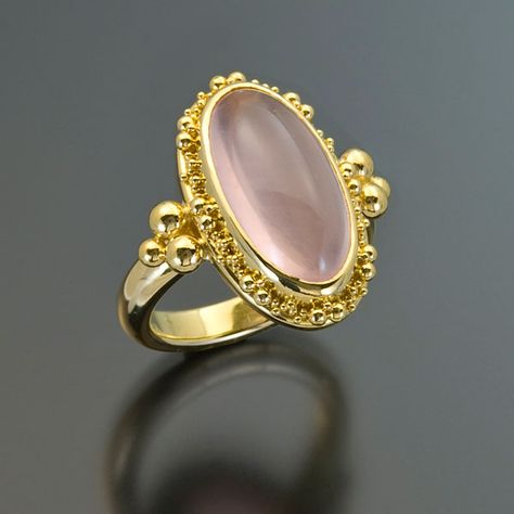 GABRIELLE'S AMAZING FANTASY CLOSET | Cabochon Rose Quartz in 18k Yellow Gold | Custom Jewelry Design | Alchemy Jeweler Byzantine Jewelry, Antique Diamond Engagement Rings, Antique Jewellery Designs, Pink Chalcedony, Rose Quartz Jewelry, Pink Rose Quartz, Jewellery Designer, Rose Quartz Ring, Quartz Jewelry