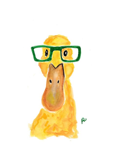 This adorable smart duck with green glasses is a print of one of my original watercolors. It makes a great gift or addition to a child's bathroom, room, or nursery. Mix and match with my other animal prints for easy and affordable wall art that will look expensive. When you purchase Artpactful art you also give back. 10% of all sales go to local art and animal organizations - Falls Church Arts and Lucky Dog Rescue. Thanks for supporting us all! ► PLEASE NOTE This listing is for Digital PDF file Simple Animal Watercolor Paintings, Watercolor Art For Men, Water Colour Prints, Weird Painting Ideas Easy, Watercolour Inspiration Animals, Watercolor Bathroom Art, Watercolor Painting Animals, Funky Watercolor Art, Yellow Duck Drawing