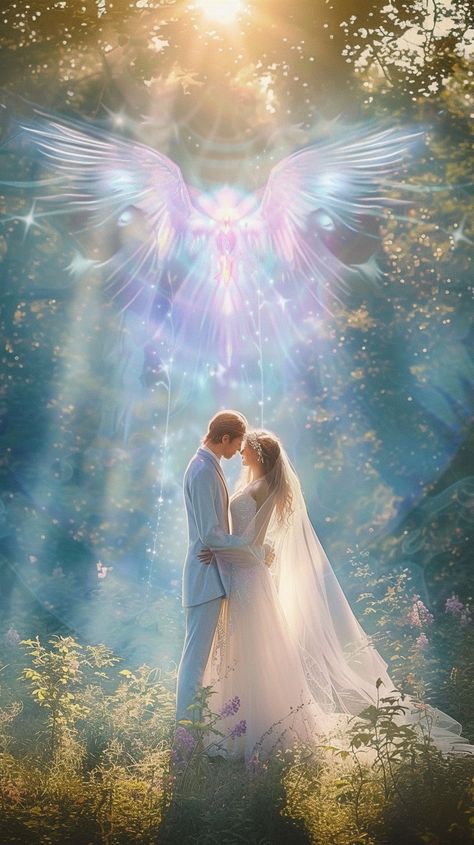 Twinflame Lovers Art, Twin Flames Wallpaper, Twinflames Art, Mystical Forest Wedding, Twin Flame Wedding, Singing Angels, Angelic Art, Angels Singing, Twin Flame Love Quotes