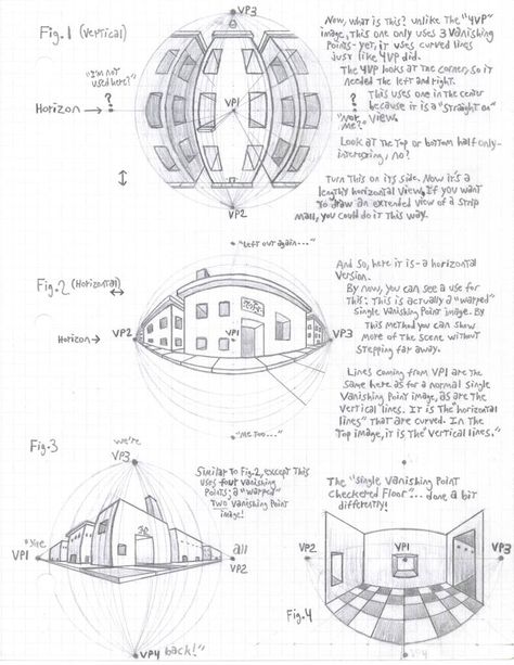 Perspective Tutorial: '4VP?' by GriswaldTerrastone on DeviantArt Curvilinear Perspective, 4 Point Perspective, 5 Point Perspective, Perspective Tutorial, Perspective Sketch, Perspective Drawing Architecture, Perspective Drawing Lessons, Vanishing Point, Point Perspective