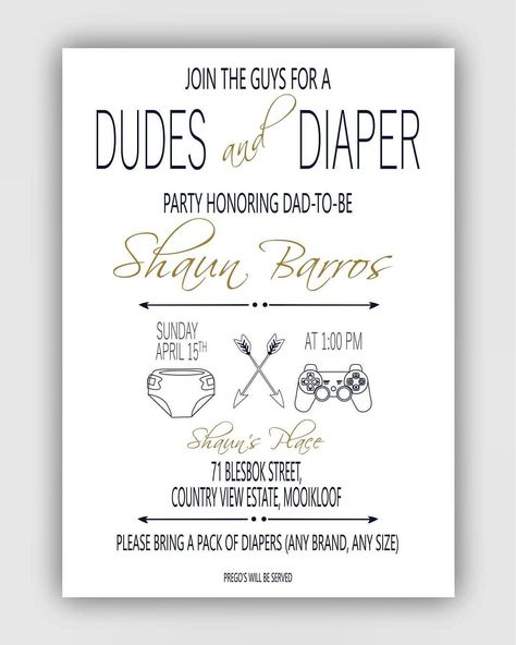 Mens Nappy Party Ideas, Mens Nappy Party Invite, Dudes And Diapers Party Decorations, Daddy Shower Ideas, Dudes And Diapers Party, Dad Diaper Party, Diaper Party Ideas For Men, Barbeque Invitations, Diaper Party Invitations