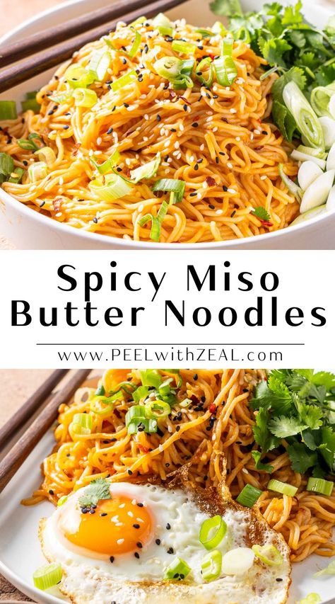 Flavorful Spaghetti Recipes, Pacific Rim Noodle Bowl Recipe, Miso Peanut Noodles, Miso Ramen Recipe Easy, Noodles Lunch Ideas, Dinner Ideas With Ramen Noodles, Asian Noodle Dishes Easy, Korean Noodle Bowl, Easy Balanced Dinner Recipes