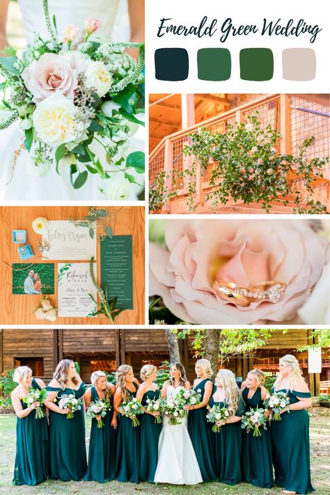 Wedding Colours Emerald Green, Emerald Green Weddings Spring, Hunter Green Wedding Flowers, Emerald Sage And Champagne Wedding, Emerald Blush Gold Wedding, Emerald Gold And Pink Wedding, Hunter Green And Peach Wedding, Hunter Green Summer Wedding, Emerald Green Wildflower Wedding