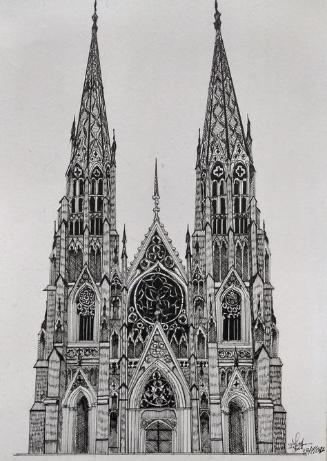 Architecture Ink Drawing, Gothic Cathedral Architecture, Ink Architecture Drawing, Architecture Sketch Ideas, Gothic Architecture Drawing Sketch, Cathedrals Drawing, Gothic Cathedral Drawing, Building Sketches Architecture, Gothic Architecture Sketch