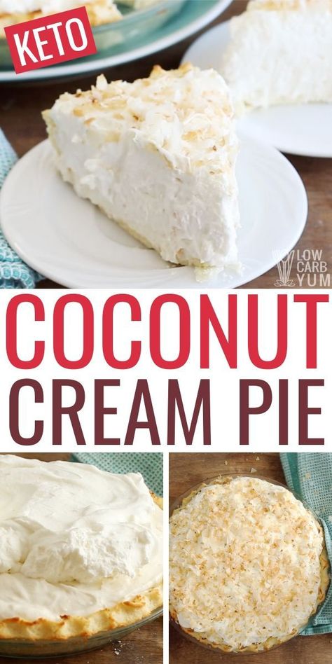 Keto Coconut Cream Pie, Keto Pie, Dessert Pies, Coconut Cream Pie Recipes, Low Carb Cake, Low Carb Recipe, Keto Friendly Desserts, Cream Pie Recipes, Coconut Cream Pie