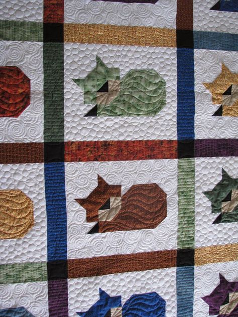 Cat Quilt Block, Cat Quilts, Cat Quilt Patterns, Lap Quilt Patterns, Cat Patterns, Bargello Quilts, Quilting Designs Patterns, Quilt Block Patterns Free, Quilt Square Patterns