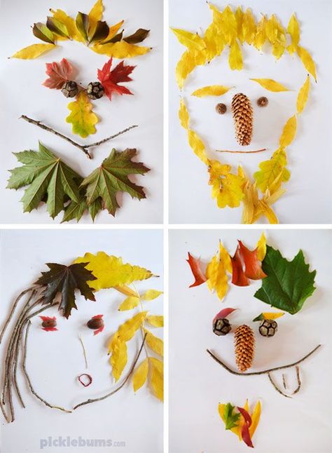 Nature faces - try this low-mess art activity for kids!    #artforkids #processart #creativekids Nature Faces, Nature Crafts Kids, September Crafts, Nature Craft, Crafts For Teens To Make, Leaf Crafts, Autumn Crafts, Art Activities For Kids, Nature Kids