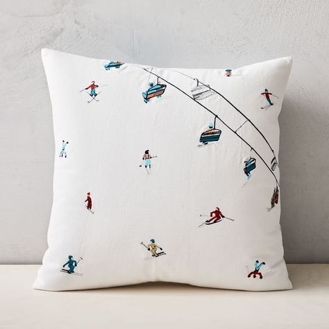 Embroidered Ski Slope Pillow Cover | West Elm Ski Slope, Ski Art, Ski Decor, Tinsel Tree, Modern Christmas Decor, Knit Pillow, Ski Slopes, Holiday Pillows, 자수 디자인