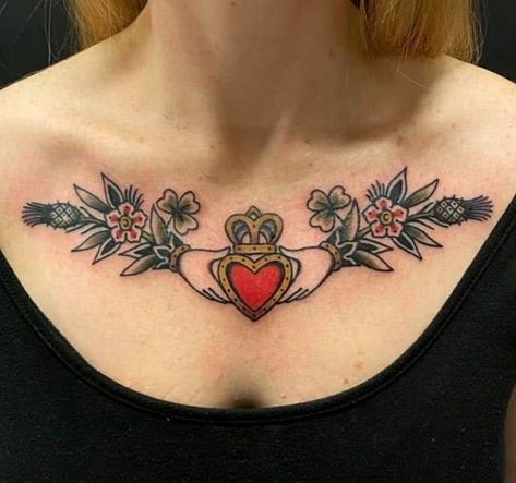 Cameo Chest Tattoo, Sternum Tattoo Traditional, Chest Tattoo Female Upper, Traditional Chest Tattoo, Traditional Chest, Traditional Tattoo Inspiration, Underboob Tattoo, Sternum Tattoo, Tattoo Flash