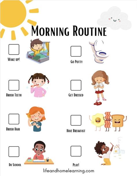 Morning Routine Checklists for Kids - Life and Home Learning Morning Routine Printable Free, School To Do List Printable, Morning Routine For Kids, Classroom Morning Routine, Toddler Morning Routine, Morning Routine Printable, Daily Routine Chart For Kids, Daily Routine Kids, Ivan Cruz