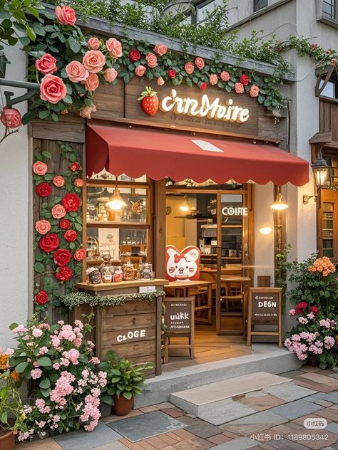 Café Interior, Kawaii Portrait, Dream Cafe, Flower Cafe, Flower Shop Design, Cafe Shop Design, Cafe House, Cute Cafe, Nothing But Flowers