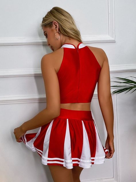 Color Block Cheerleader Costume Set | SHEIN USA Tank Top And Skirt, Cheerleader Costume, Jk Uniform, Cheerleading Uniforms, Women Cosplay, Plush Coat, Design Clothing, Crop Top Skirt, Lingerie Sets