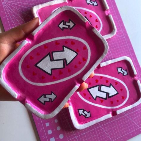 Pink Uno reverse card clay tray clay ashtray... - Depop Fun Clay Ashtray, Clay Made Ashtrays, Pottery Painting Ash Tray, Diy Ash Tray Ideas, Card Clay Tray, Cool Ashtray Ideas, Custom Ashtray Clay, Airdryclay Ideas Coaster, Custom Ashtray Ideas