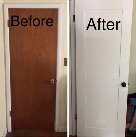 Door Refinishing Ideas, Update Solid Wood Door, Update Pocket Door Diy, Hallow Door Makeover, Door Revamp, Interior Door Makeover, Door Update, Mobile Home Doors, Diy Interior Doors