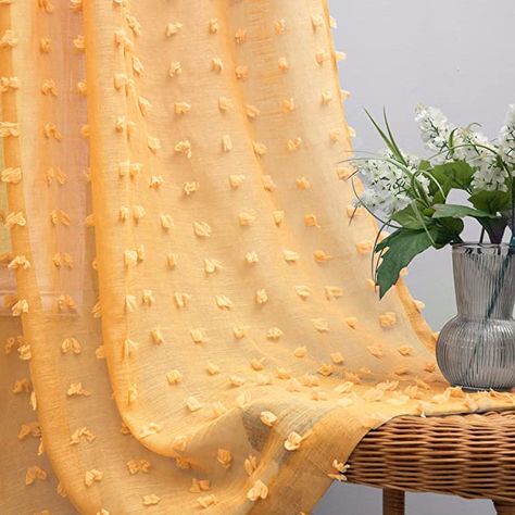 Burnt Orange Curtains, Mustard Yellow Curtains, Textured Curtains, Pom Pom Curtains, Summer Curtains, Bathroom Window Curtains, Boho Dining Room, Orange Curtains, Yellow Curtains