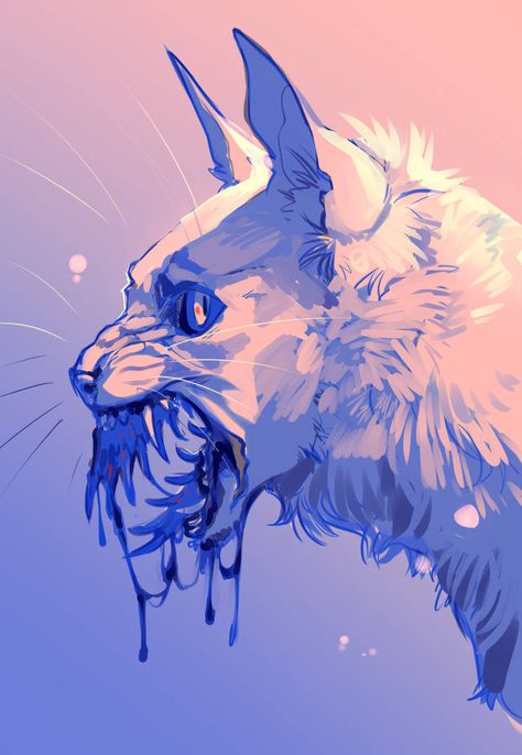 Cat Gore Art, Demon Animal Art, Animal Horror Art, Warrior Cats Gore Art, Animal Gore Art, Monster Cat Art, Warrior Cats Gore, Scary Cat Art, Cat Horror Art