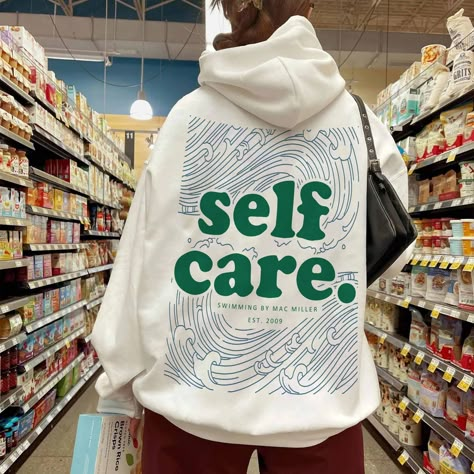 Self Care Shirt, Hoodie Design Ideas, Unique Hoodies, Letter Print Hoodie, Cool Hoodies, Hoodies Design, Print Hoodie, Sweatshirt Designs, Hoodie Design