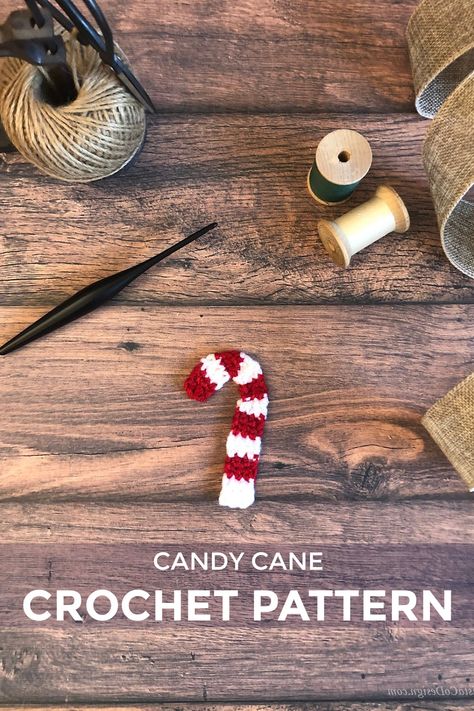 Add this little candy cane to your gifts this holiday season! This easy crochet candy cane looks great as a gift tag. Small Crochet Christmas Gifts, Candy Cane Crochet Pattern Free, Crochet Candy Cane Pattern Free, Crocheted Candy Canes Free Pattern, Candy Cane Christmas Decorations Diy, Free Crochet Candy Cane Pattern, Free Candy Cane Crochet Pattern, Crochet Candy Canes, Easy Crochet Candy Cane