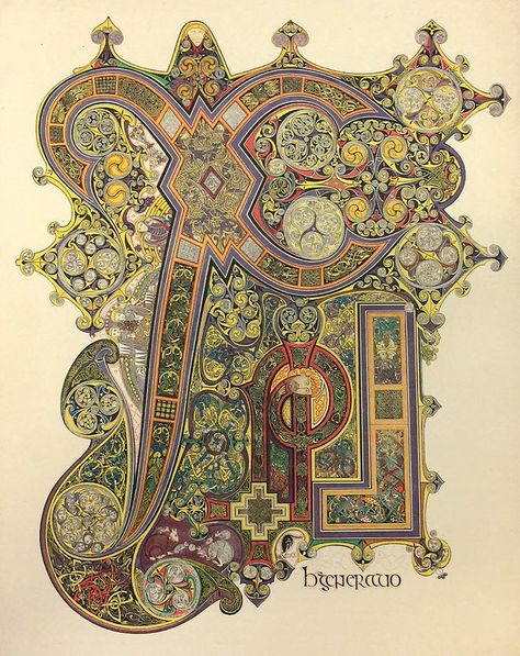 Book Of Kells Art, The Book Of Kells, Painted Initials, Illustrated Manuscript, Medieval Books, Drawing Template, Illumination Art, Book Of Kells, Beautiful Calligraphy