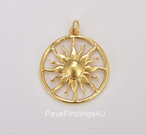 Sun Charm Necklace, Sun Pendant Gold, Sun Brooch, Gold Sun Necklace, Sun Jewelry, Gold Sunburst, Sun Earrings, Celestial Sun, Sun Charm