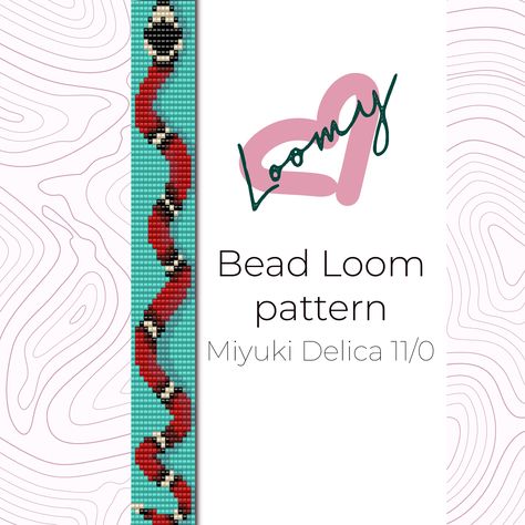 "Bead Loom Pattern digital download.  Includes a single printable PDF file that contains : - Bead Legend with bead color number according to Miyuki seed bead palette and beads count. - Bead Graph with colored bracelet scheme with bright letters on it. - Word Chart, a row-by-row insturction Colorful cover page allows you to collect your patterns into a book. 7 colors 15 columns : 0.80\" 95 rows : 6,54\" Measurements are approximate and accord to Miyuki bead 11/0. You can use any calibrated beads 3 Color Bead Loom Patterns, Bead Loom Belt Patterns, Bead Loom Patterns 6 Rows, Bookmark Weaving, Seed Bead Loom Patterns Free, Loom Beading Patterns Free, Loom Bead Patterns, Bead Snake, Loom Beading Patterns