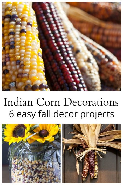 Diy Indian Corn Wreath, Fall Corn Decorations, All Natural Fall Decorations, Indian Corn Decorations Diy, How To Decorate With Indian Corn, Dried Corn Cobs Fall Decorating, Corn Display Ideas, Fall Decor With Indian Corn, Fall Corn Decor