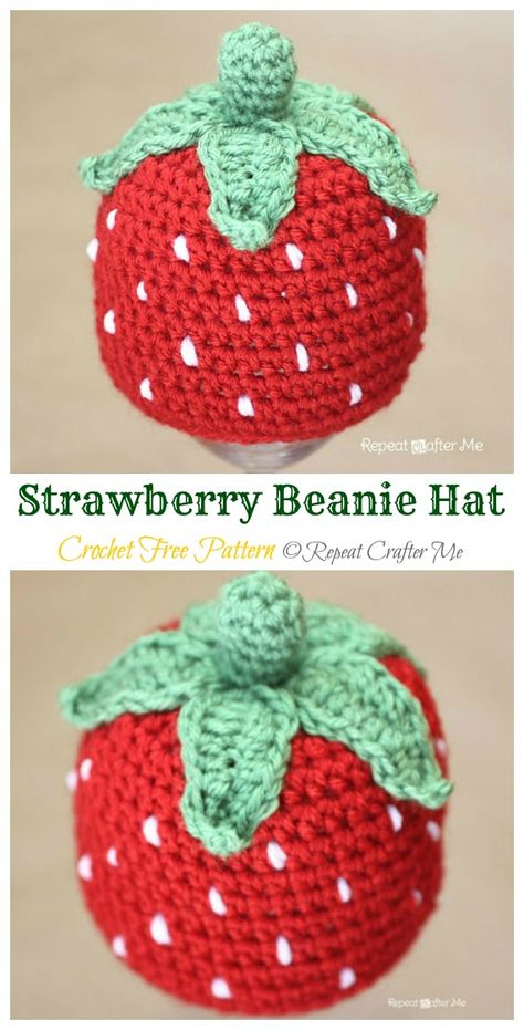 Strawberry Hat Crochet Free Patterns - Crochet & Knitting Crochet Fruit Hat Pattern Free, Strawberry Crochet Hat Pattern, Strawberry Hat Crochet Pattern Free, Crochet Fun Hats Free Pattern, Strawberry Crochet Beanie, Crochet Fruit Beanie, Fruit Hat Crochet, Crochet Fruit Hat, Crochet Trousers Pattern