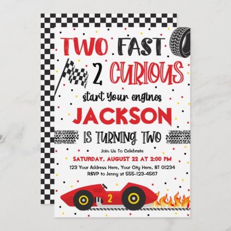 Two Fast 2 Curious Birthday Invitation, Boy Racing for $3.08 - Birthday Invitations Two Fast 2 Curious Birthday, Two Fast 2 Curious, Racing Invitation, Second Birthday Boy, Two Fast Two Furious, Second Birthday Boys, 2nd Birthday Party For Boys, Car Birthday Theme, Monster Trucks Birthday Party