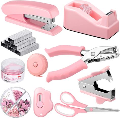 Pink Office Cute Office Desk Accessories, Pink Desk Accessories, Pink Office Supplies, Small Binder, Binder Paper, Staple Remover, Office Supplies Desk Accessories, Pink Desk, Pink Office