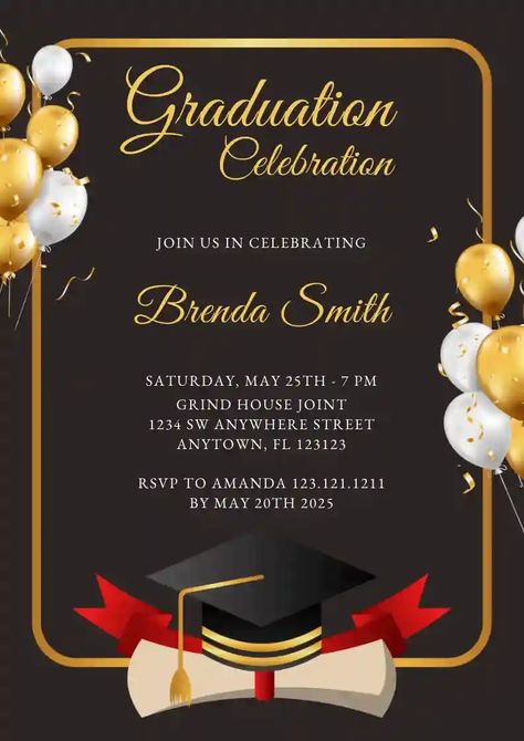 Graduation Party Invitations Templates, Online Invitation, Graduation Invitations Template, Invitation Maker, Graduation Party Invitation, Graduation Invitation, Gold Balloons, Graduation Party Invitations, Online Invitations