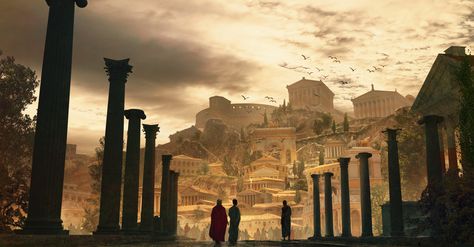 Roman empire, Marc Simonetti on ArtStation at https://www.artstation.com/artwork/gkNyx Roman Empire Wallpaper, Empire Wallpaper, Roman City, Games Design, Roman Architecture, Landscape Concept, Roman History, Fantasy City, Ancient City