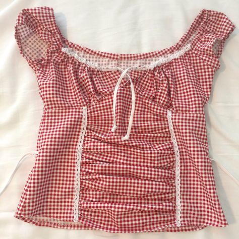 handmade by @shopaholickate on depop Red Gingham Coquette, Gingham Coquette, Coquette Picnic, Pinterest Famous, Clothing Making, Gilmore Girls Seasons, Fashion Garments, Gingham Fashion, Babydoll Blouse